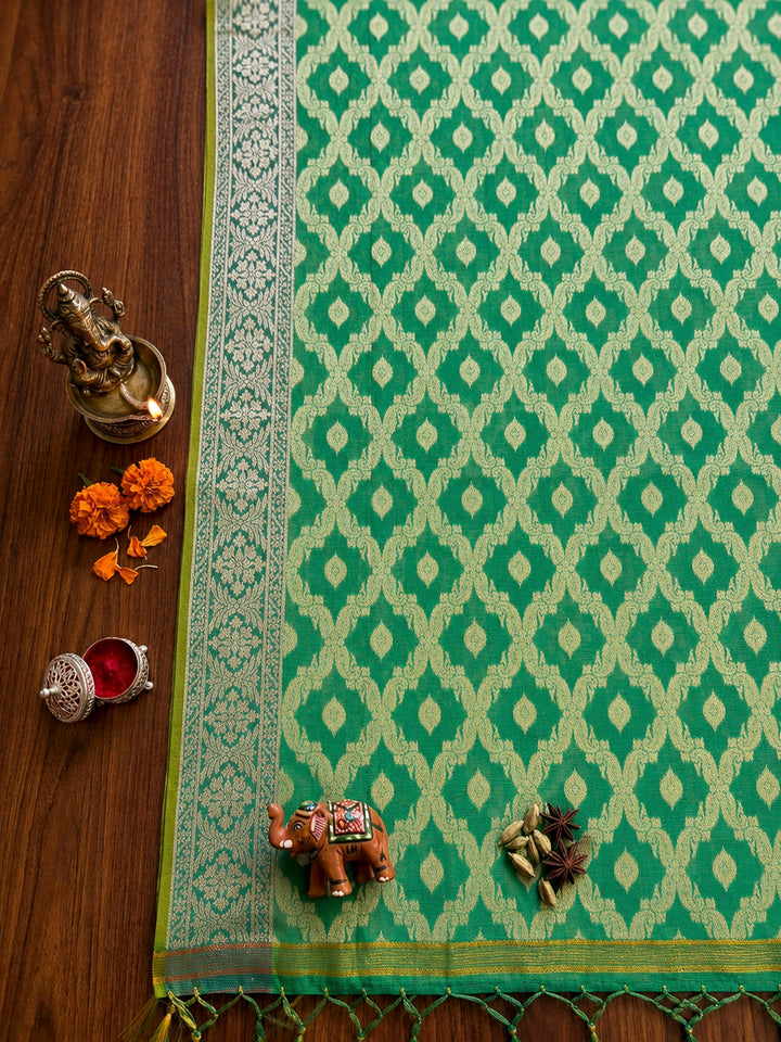 Sea Green Printed Chanderi Unstitched Dress Material