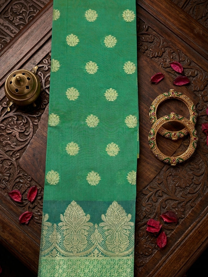 Sea Green Printed Chanderi Unstitched Dress Material