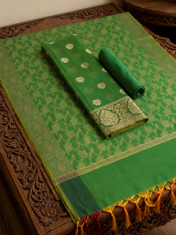 Sea Green Printed Chanderi Unstitched Dress Material