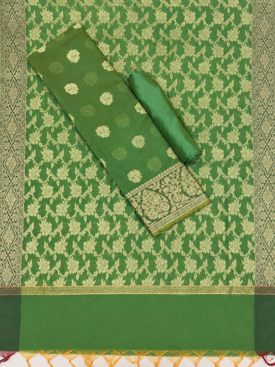 Sea Green Printed Chanderi Unstitched Dress Material