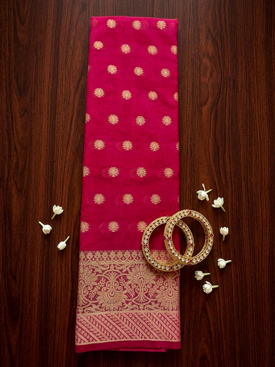 Red Printed Chanderi Unstitched Dress Material