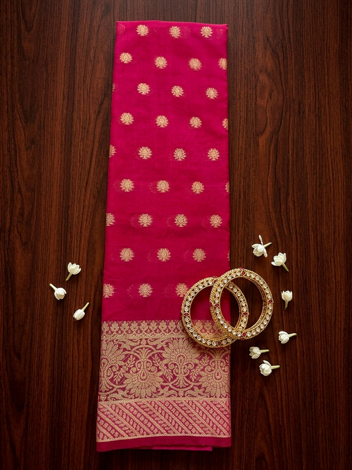 Red Printed Chanderi Unstitched Dress Material