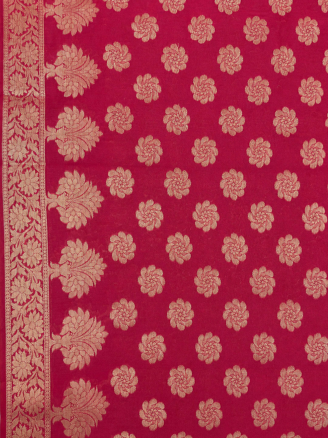 Red Printed Chanderi Unstitched Dress Material