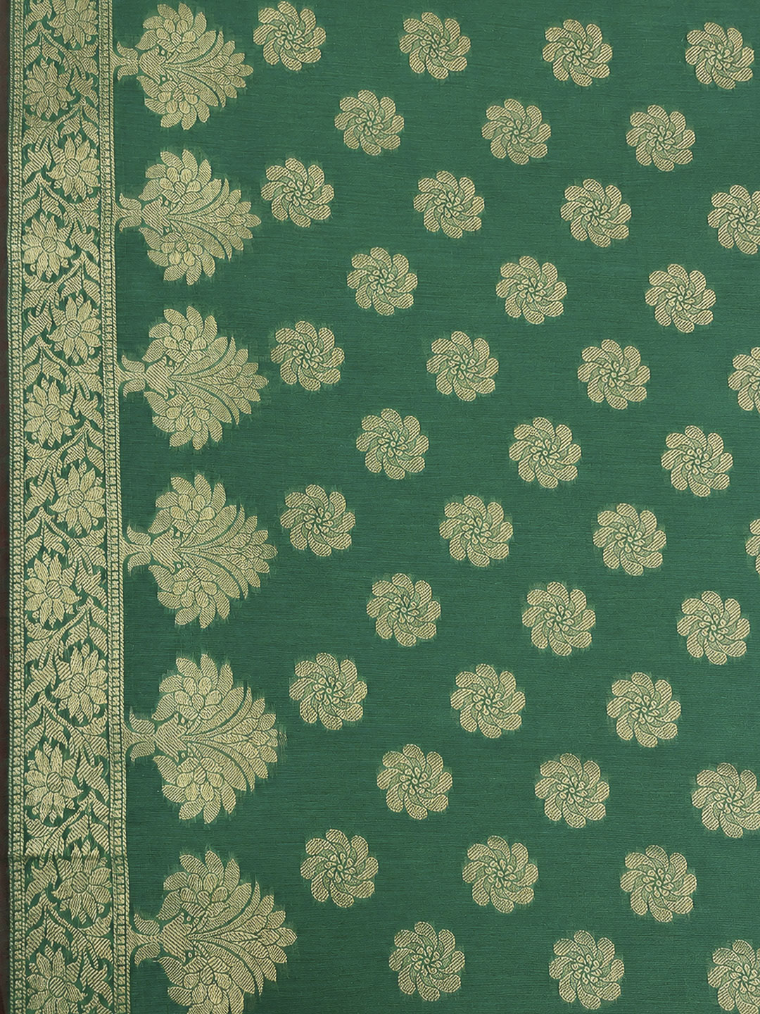 Green Printed Chanderi Unstitched Dress Material