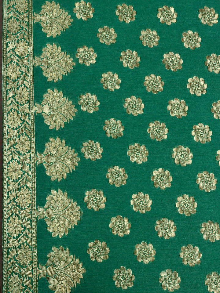 Green Printed Chanderi Unstitched Dress Material