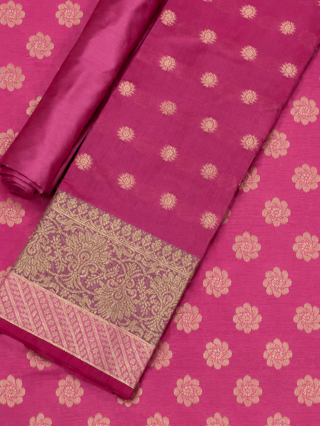 Coral Pink Printed Chanderi Unstitched Dress Material