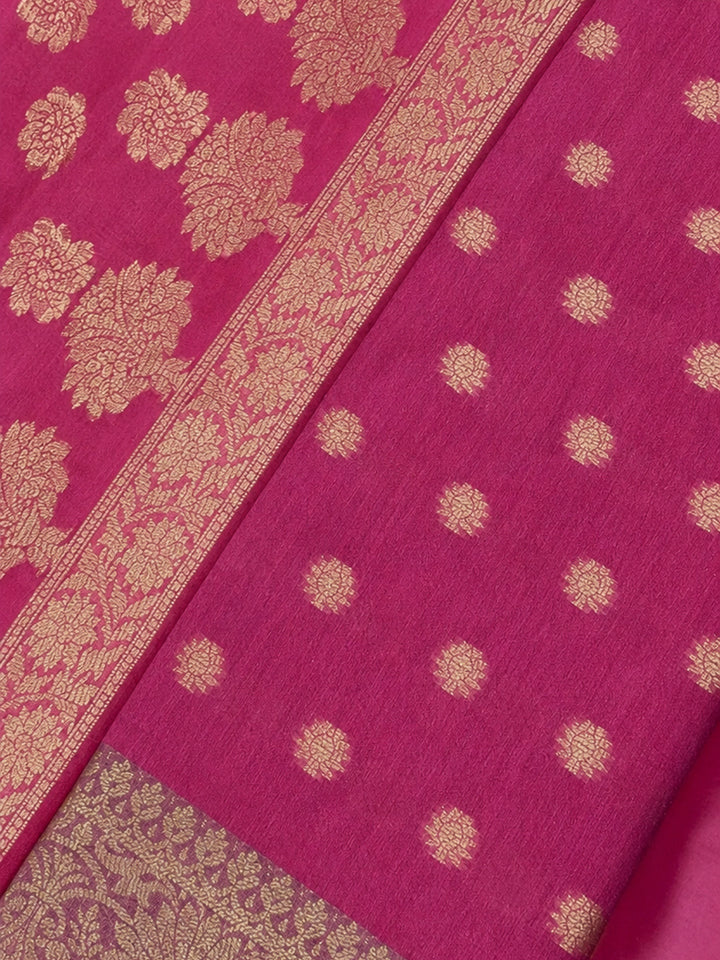 Coral Pink Printed Chanderi Unstitched Dress Material