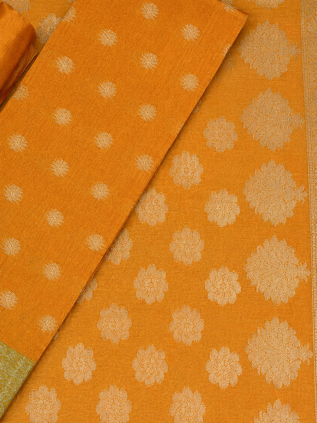 Mustard Printed Chanderi Unstitched Dress Material