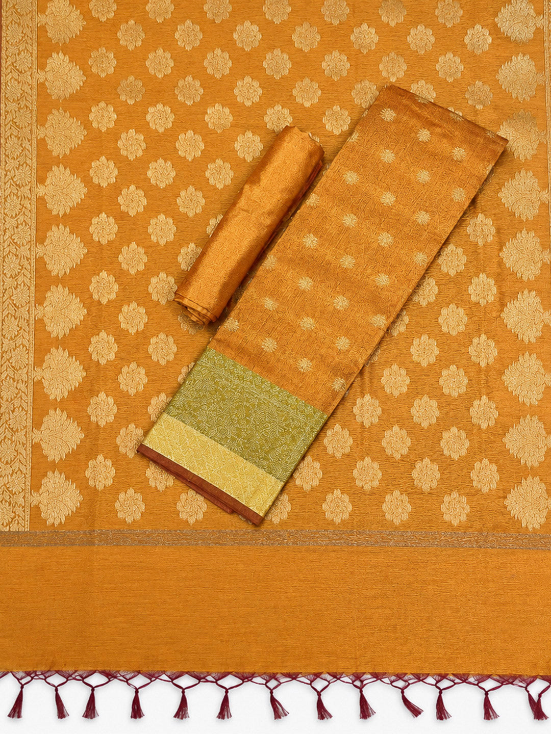 Mustard Printed Chanderi Unstitched Dress Material