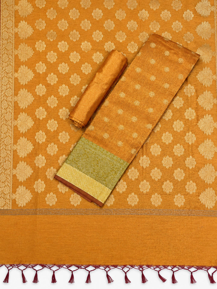 Mustard Printed Chanderi Unstitched Dress Material