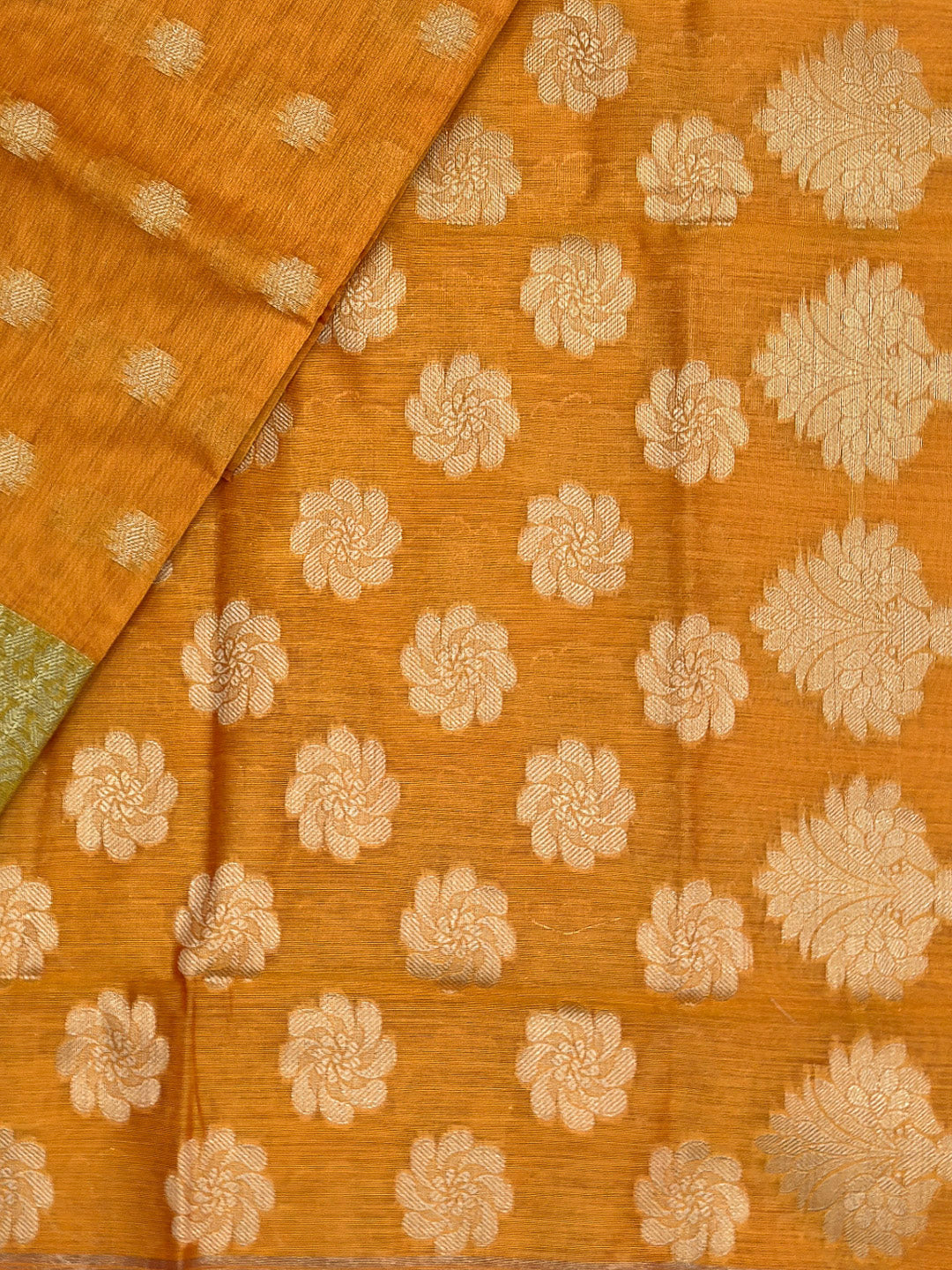 Mustard Printed Chanderi Unstitched Dress Material