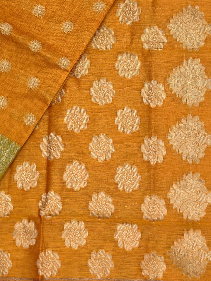 Mustard Printed Chanderi Unstitched Dress Material