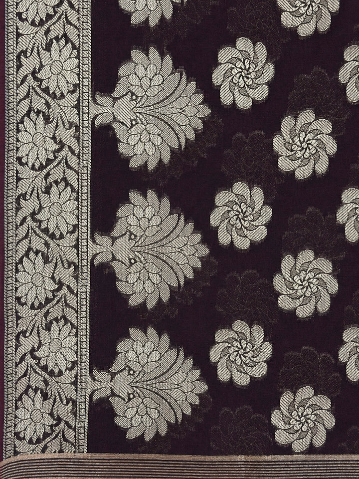 Maroon Printed Chanderi Unstitched Dress Material