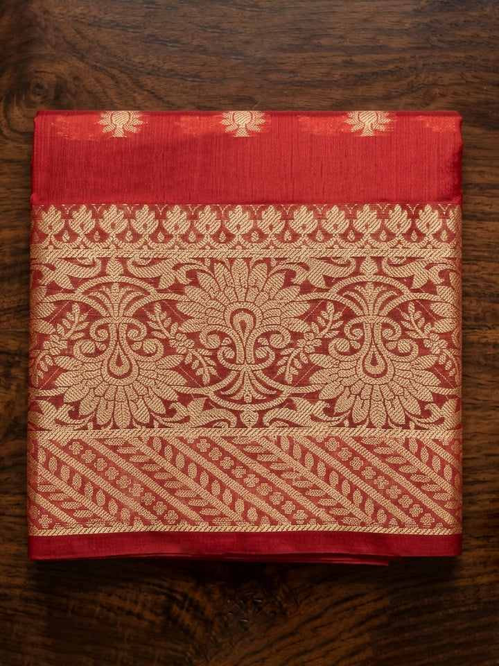 Red Printed Chanderi Unstitched Dress Material