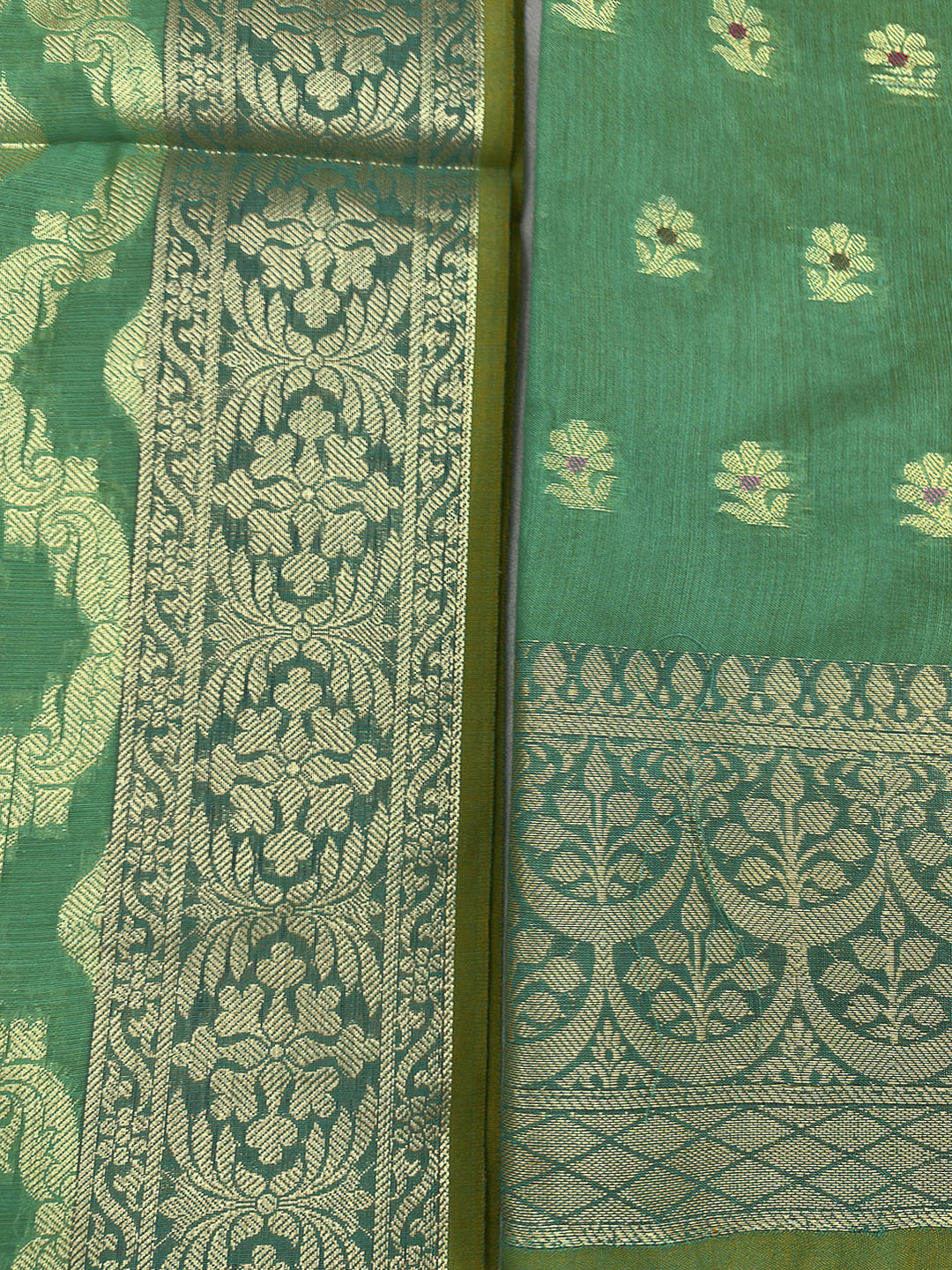 Sea Green Printed Chanderi Unstitched Dress Material
