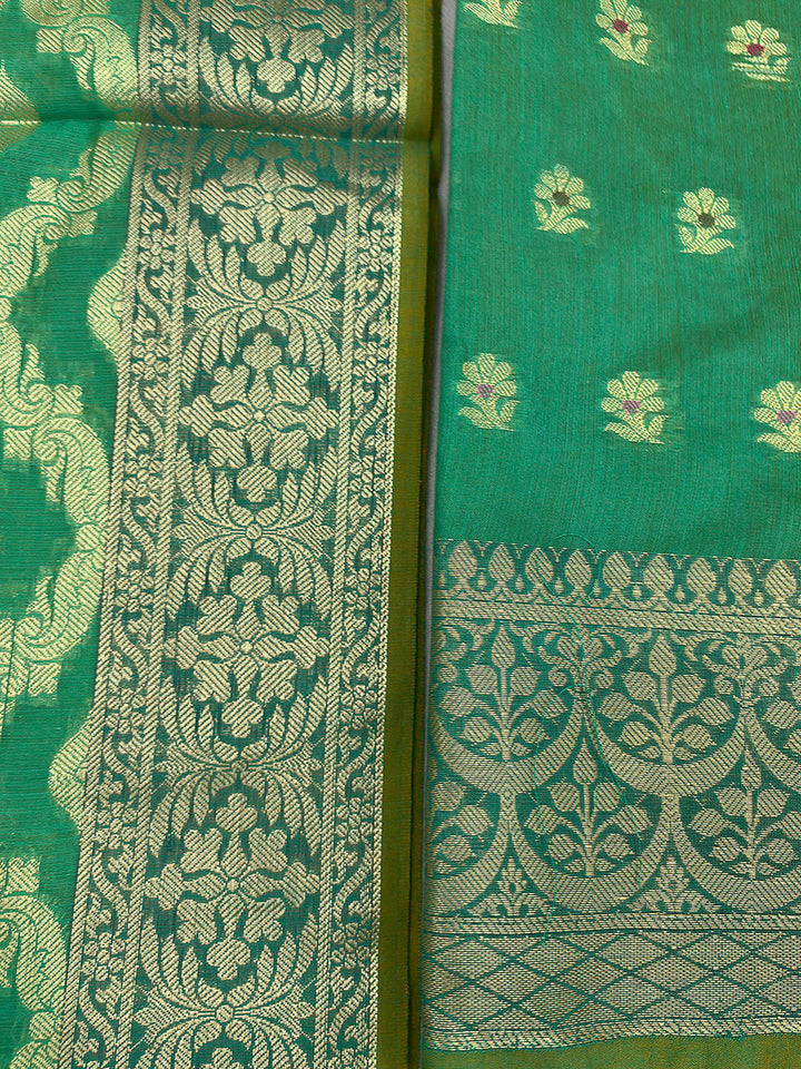 Sea Green Printed Chanderi Unstitched Dress Material