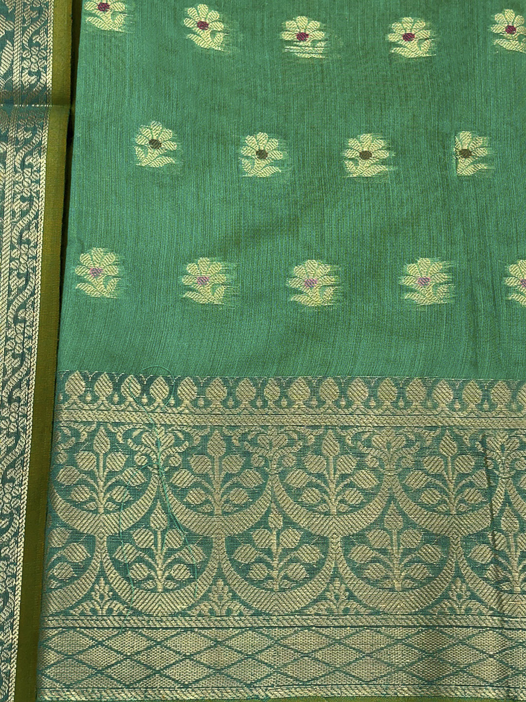 Sea Green Printed Chanderi Unstitched Dress Material
