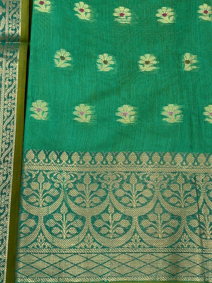Sea Green Printed Chanderi Unstitched Dress Material