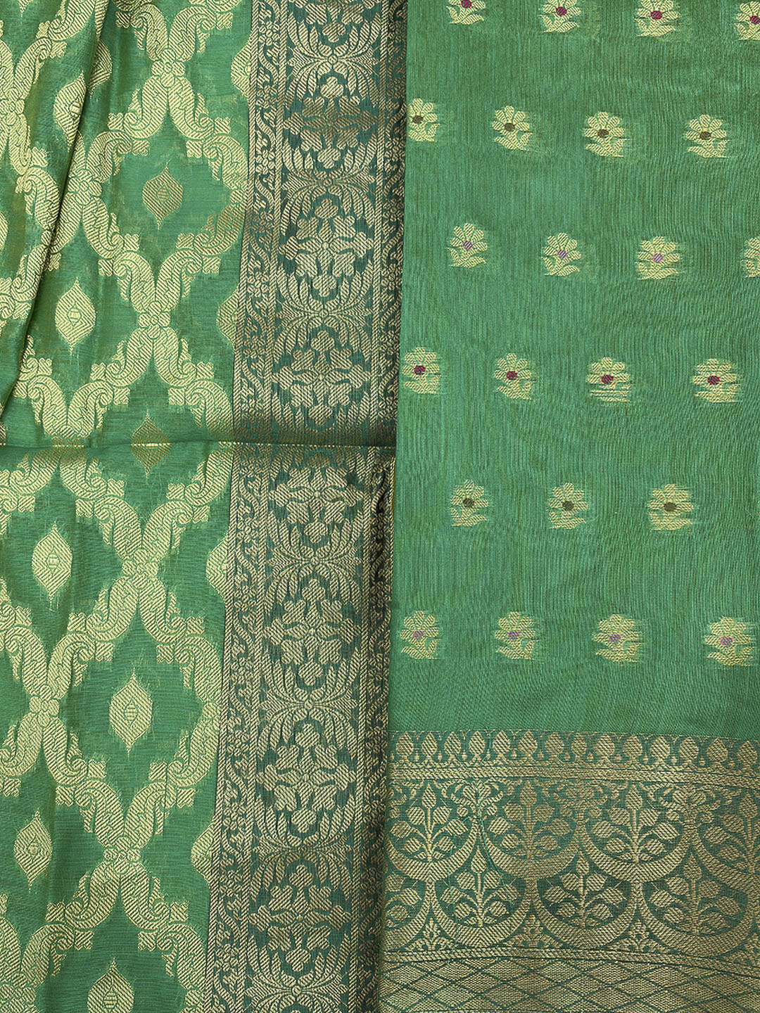 Sea Green Printed Chanderi Unstitched Dress Material