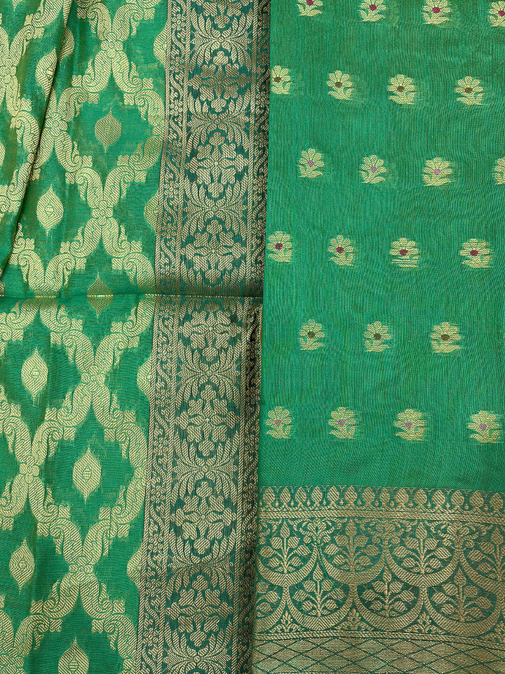 Sea Green Printed Chanderi Unstitched Dress Material