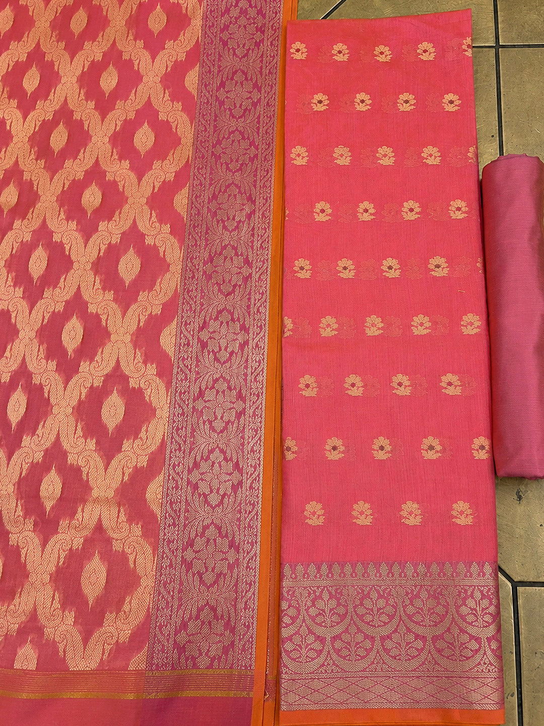 Gazari Printed Chanderi Unstitched Dress Material