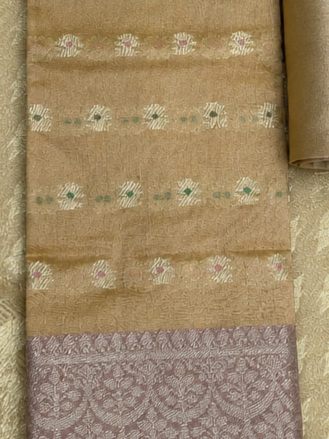 Mustard Printed Chanderi Unstitched Dress Material