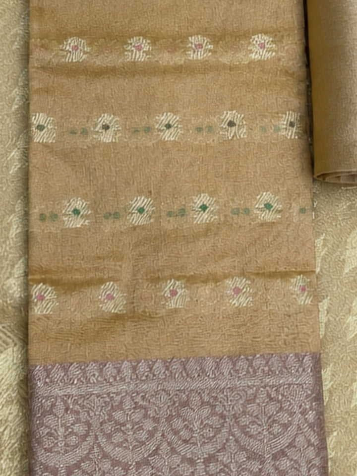 Mustard Printed Chanderi Unstitched Dress Material