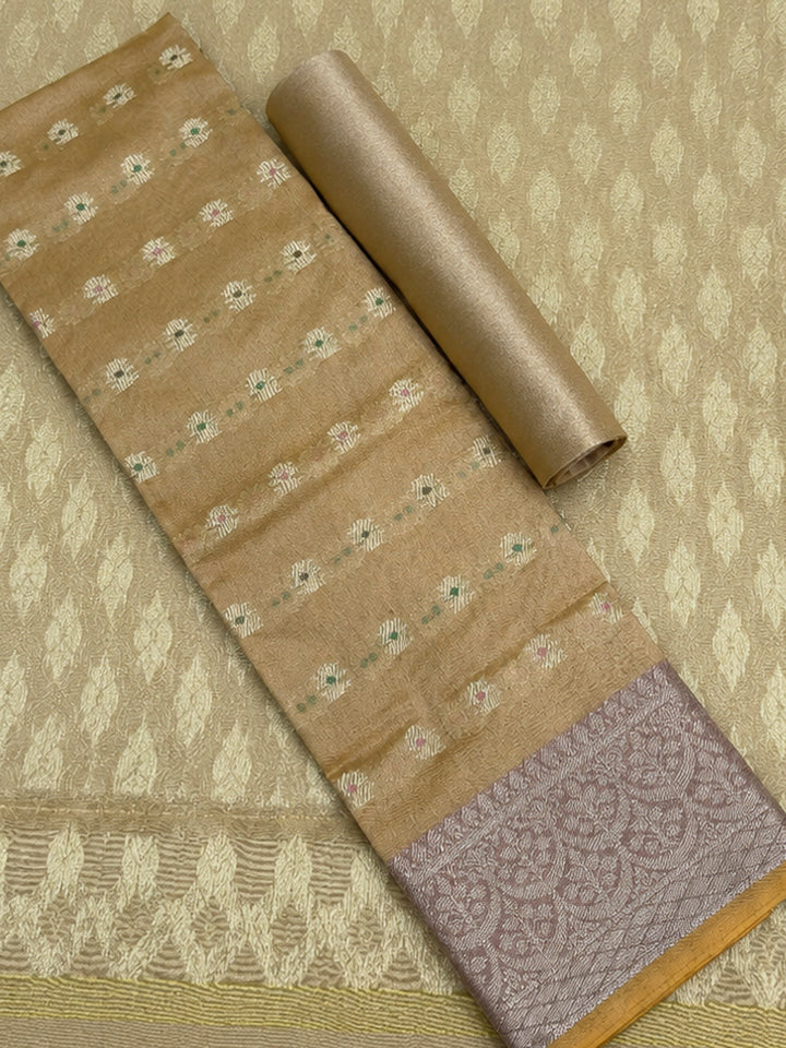Mustard Printed Chanderi Unstitched Dress Material