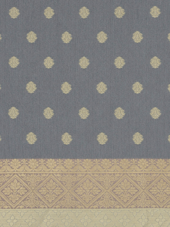 Grey Printed Chanderi Unstitched Dress Material