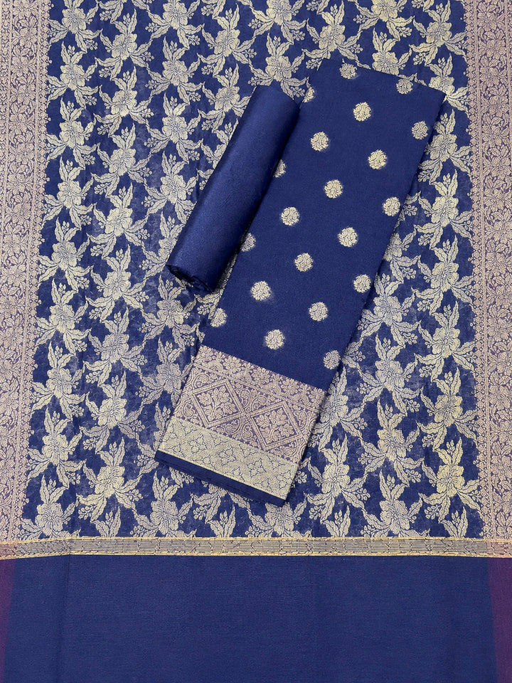 Royal Blue Printed Chanderi Unstitched Dress Material