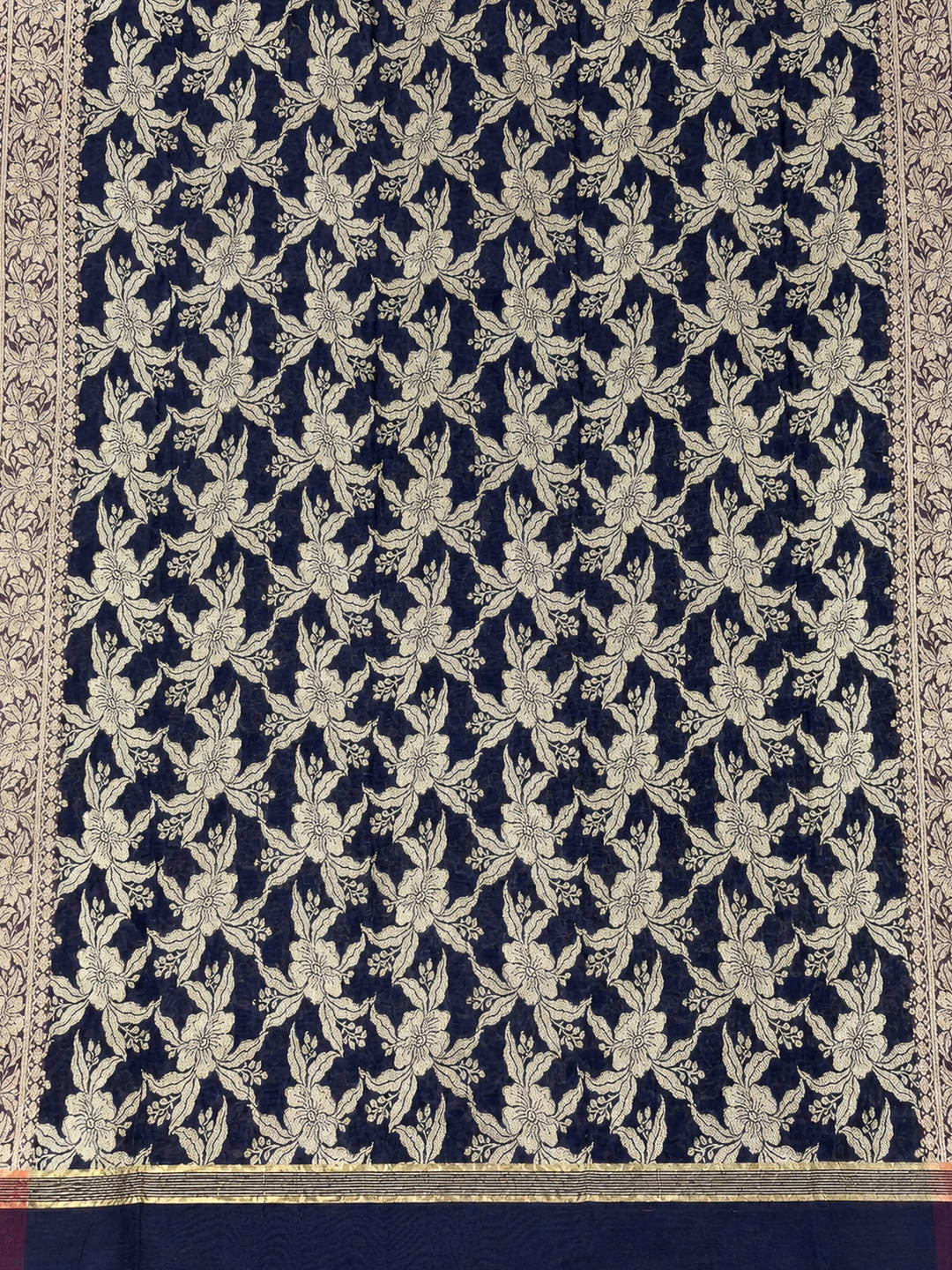 Royal Blue Printed Chanderi Unstitched Dress Material