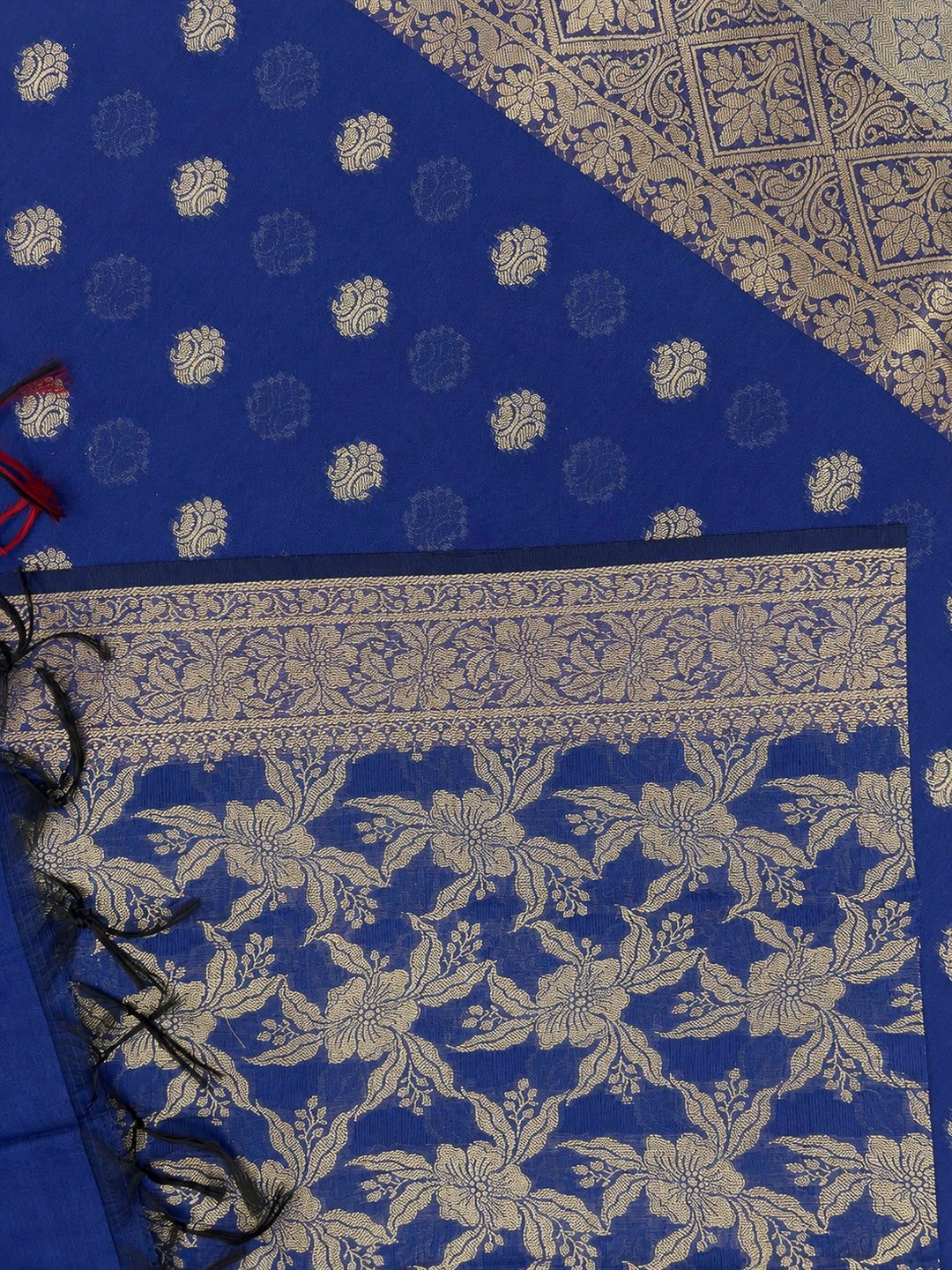 Royal Blue Printed Chanderi Unstitched Dress Material
