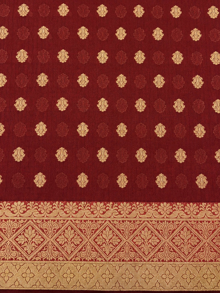 Red Printed Chanderi Unstitched Dress Material