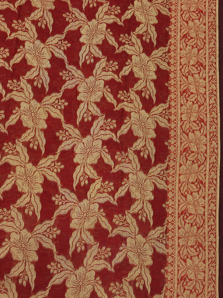 Red Printed Chanderi Unstitched Dress Material