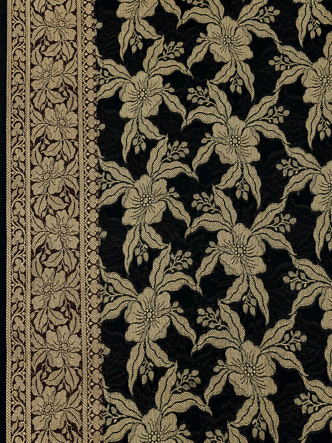 Black Printed Chanderi Unstitched Dress Material