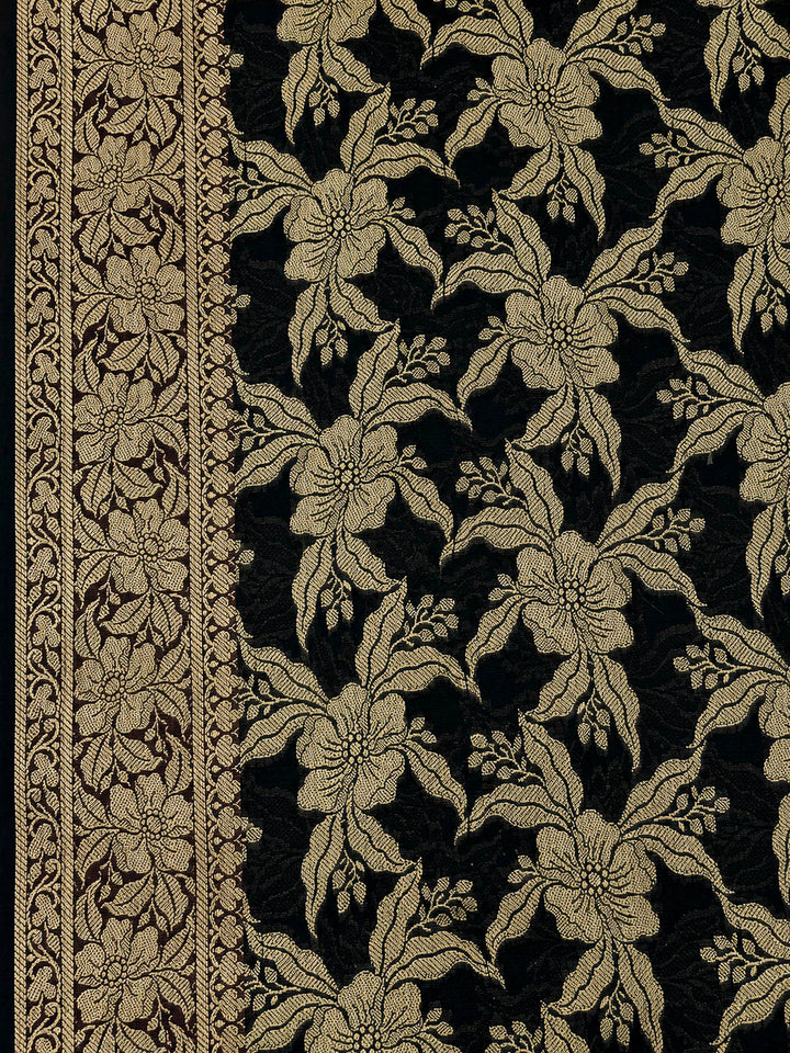 Black Printed Chanderi Unstitched Dress Material