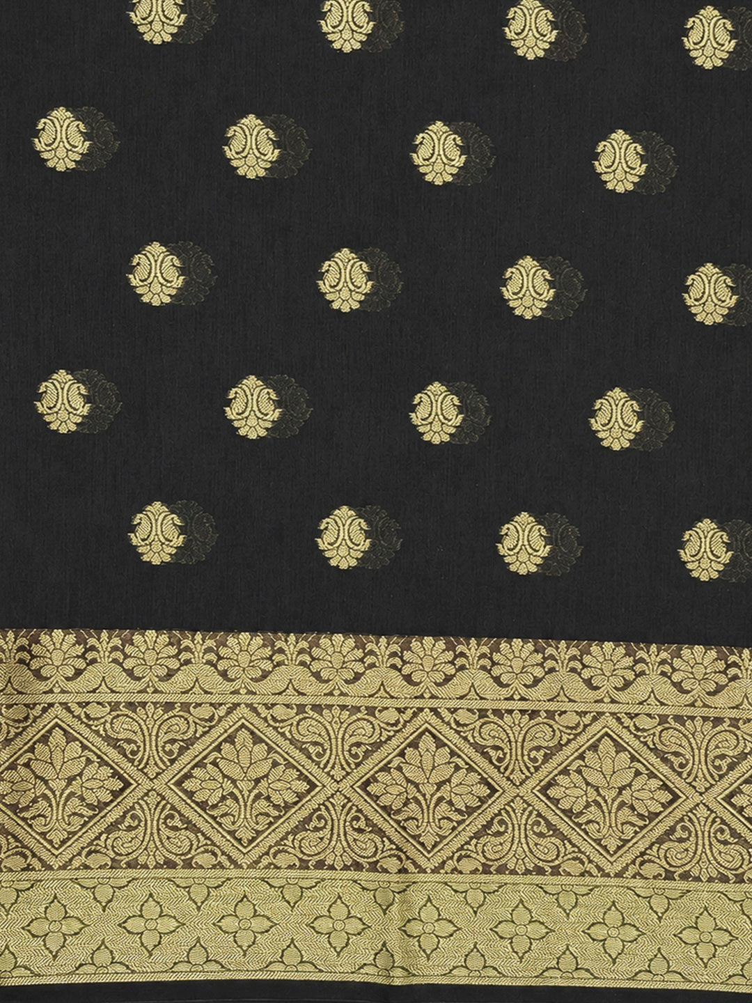 Black Printed Chanderi Unstitched Dress Material