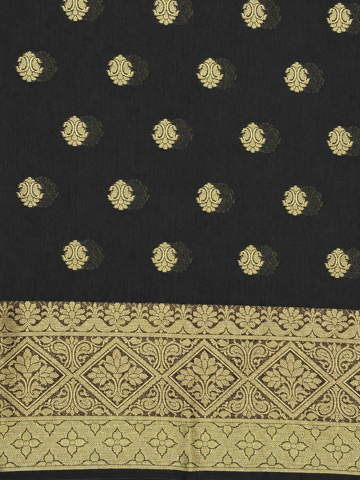 Black Printed Chanderi Unstitched Dress Material