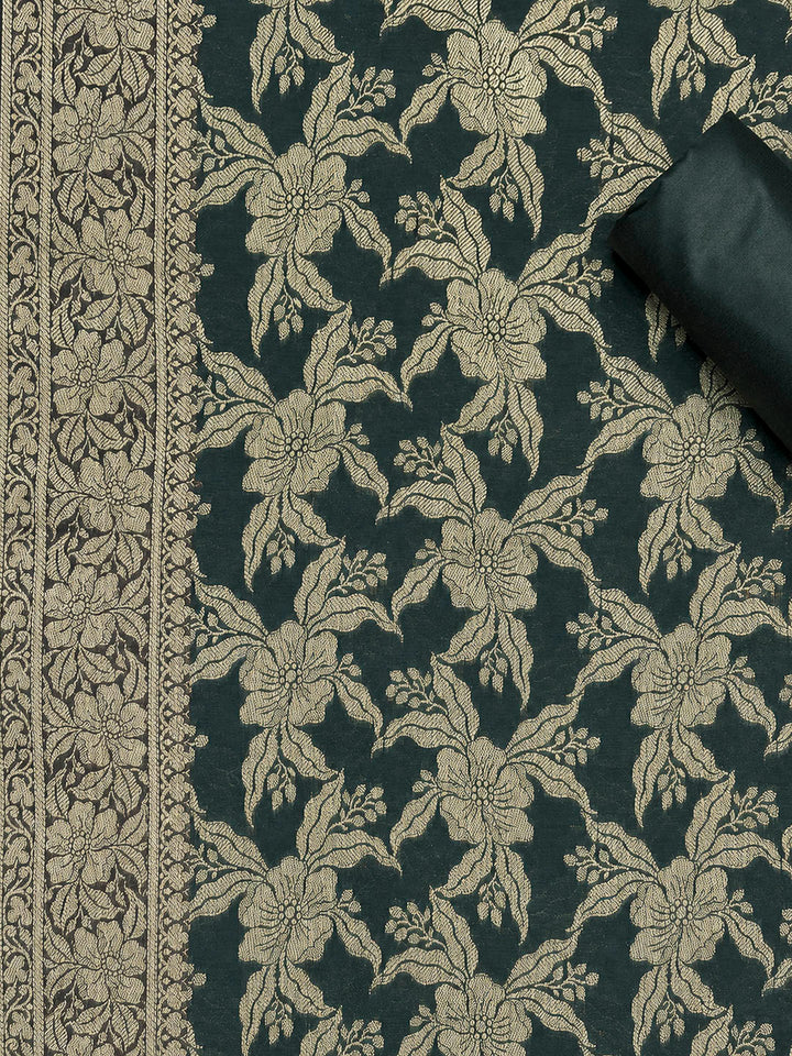 Bottle Green Printed Chanderi Unstitched Dress Material