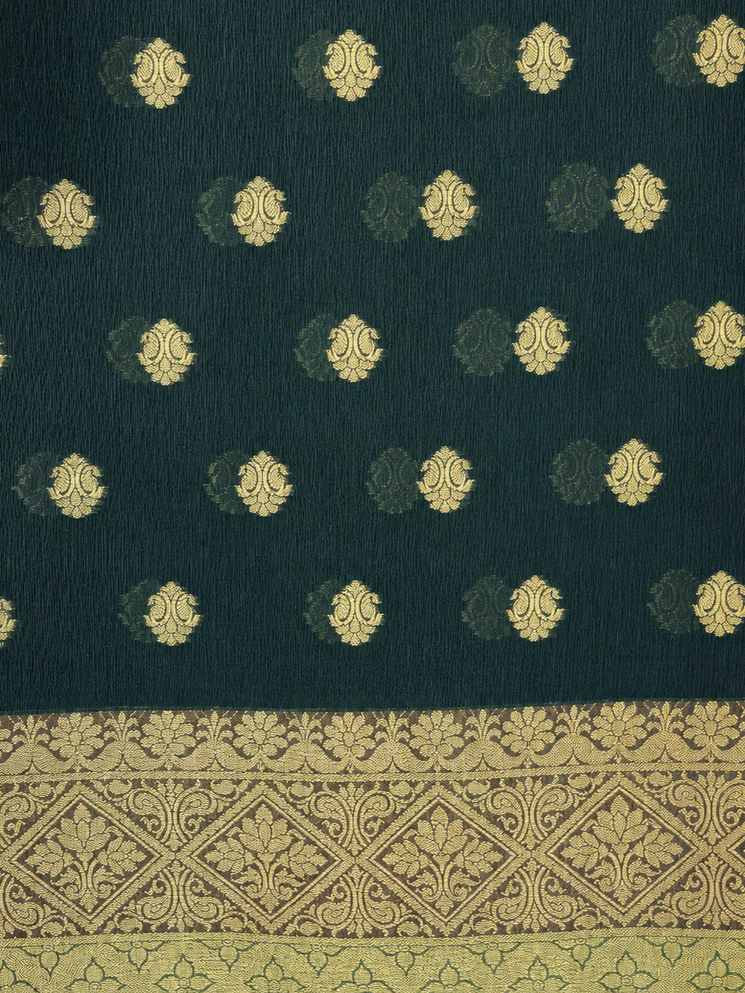 Bottle Green Printed Chanderi Unstitched Dress Material
