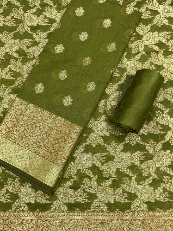 Mehndi Printed Chanderi Unstitched Dress Material