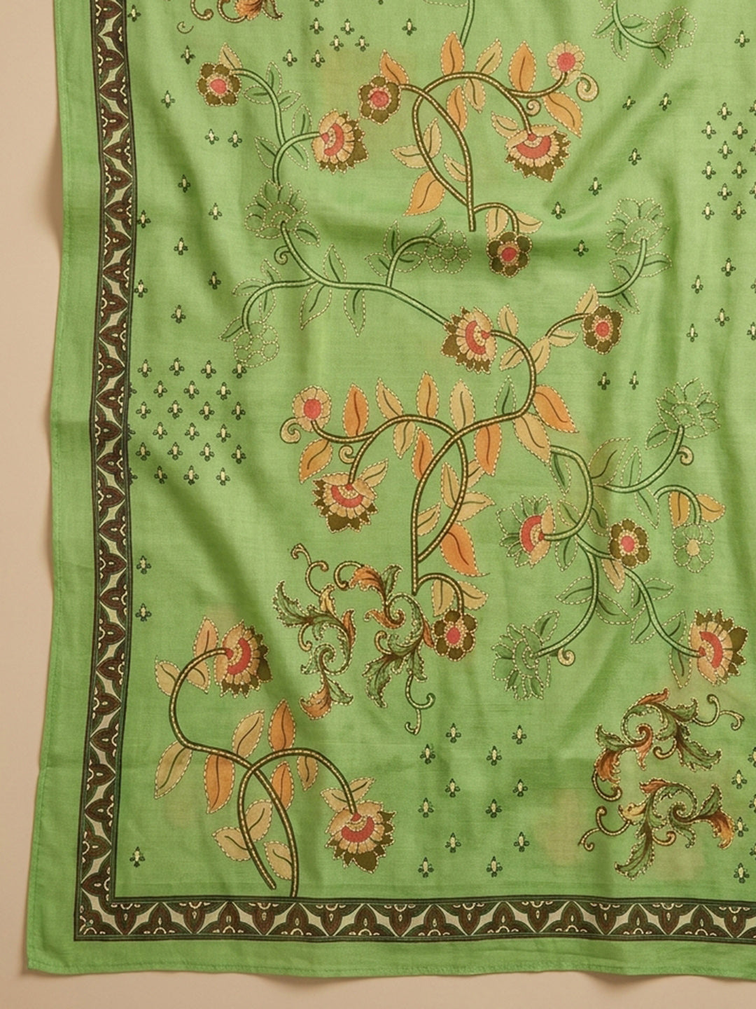 Pista Green Embroidered Chanderi Unstitched Suit &amp; Pant With Chanderi Dupatta