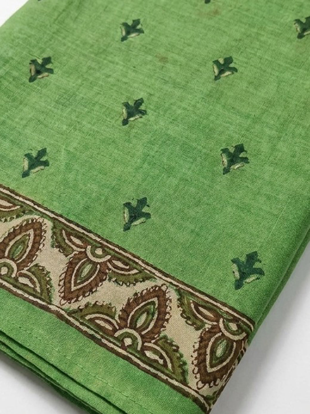 Pista Green Embroidered Chanderi Unstitched Suit &amp; Pant With Chanderi Dupatta