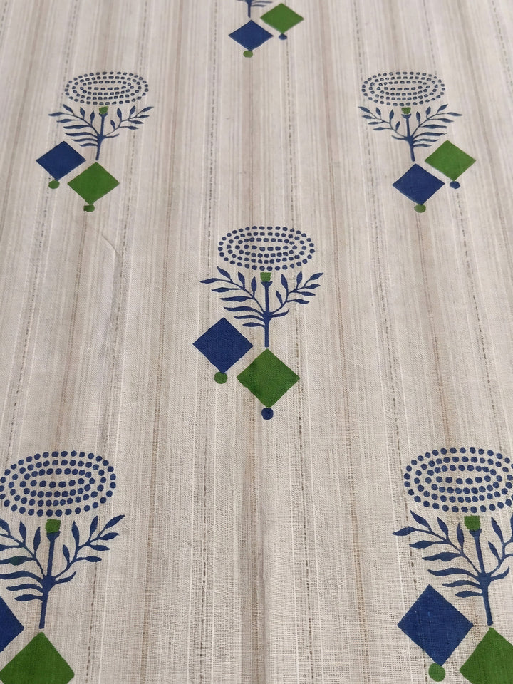 Bottle Green Printed Cotton Blend Unstitched Suit &amp; Pant With Cotton Dupatta