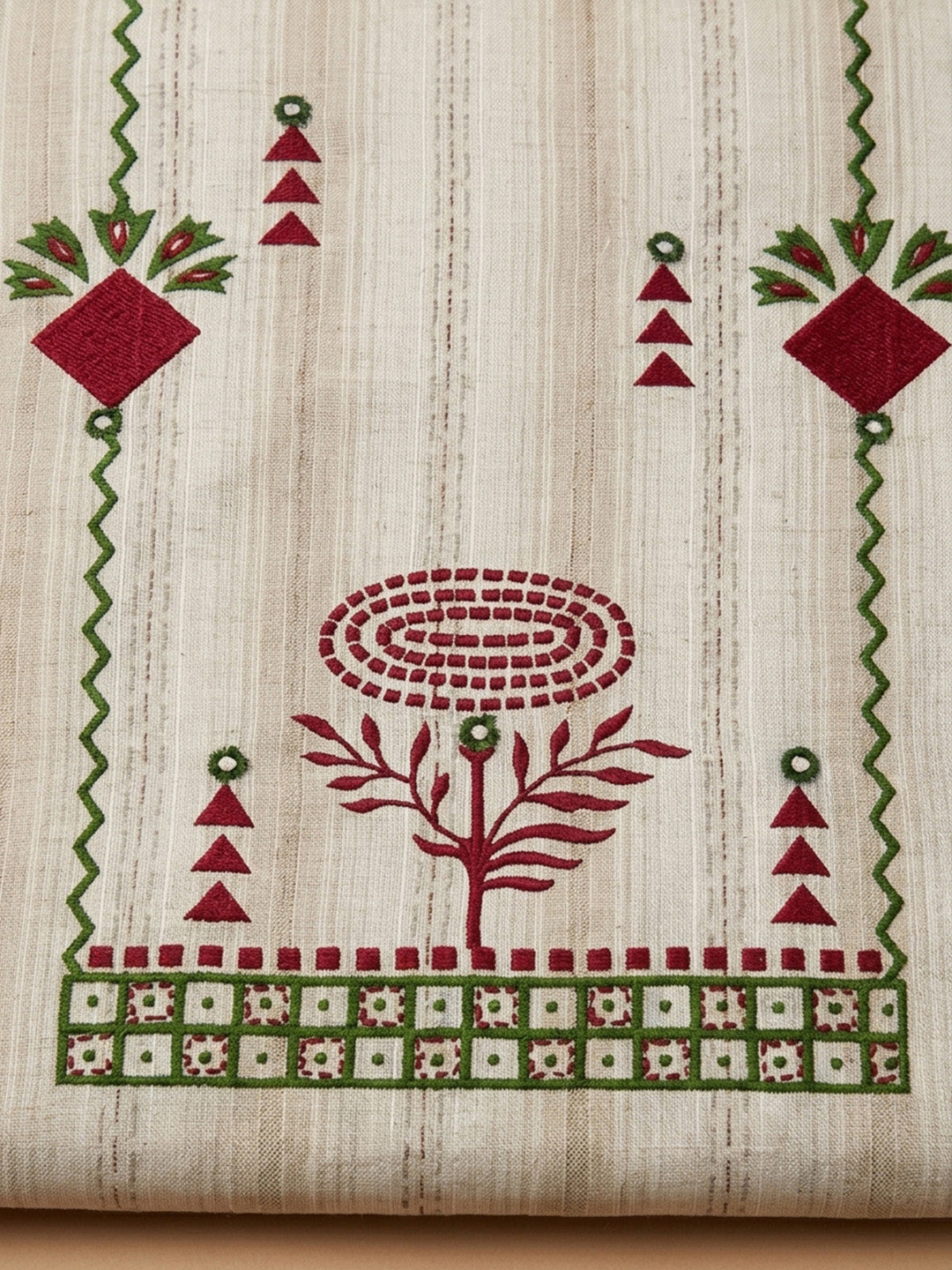 Maroon Printed Cotton Blend Unstitched Suit &amp; Pant With Cotton Dupatta