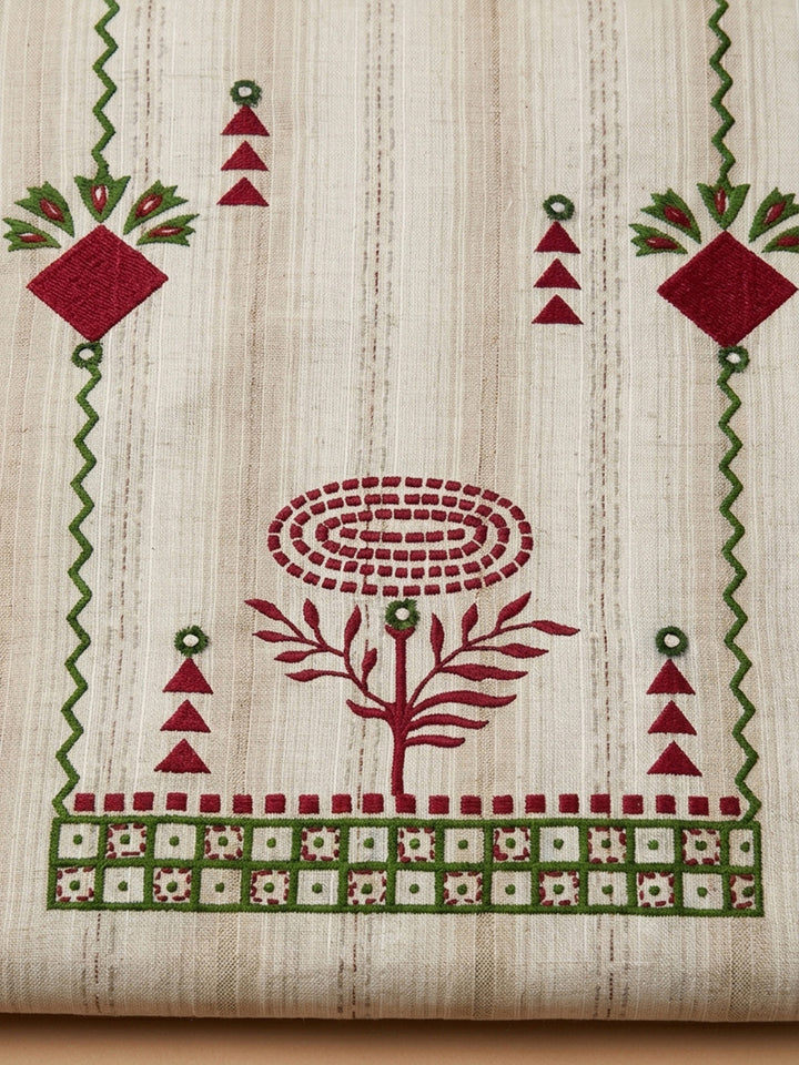 Maroon Printed Cotton Blend Unstitched Suit &amp; Pant With Cotton Dupatta