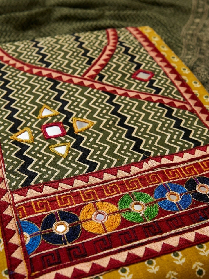 Mustard Printed Cotton Blend Unstitched Dress Material