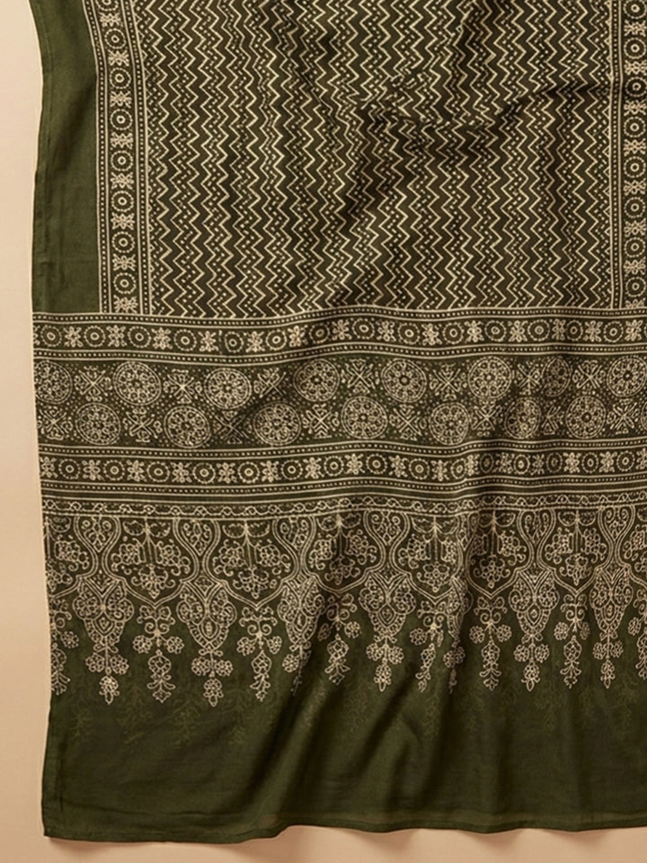 Mustard Printed Cotton Blend Unstitched Dress Material