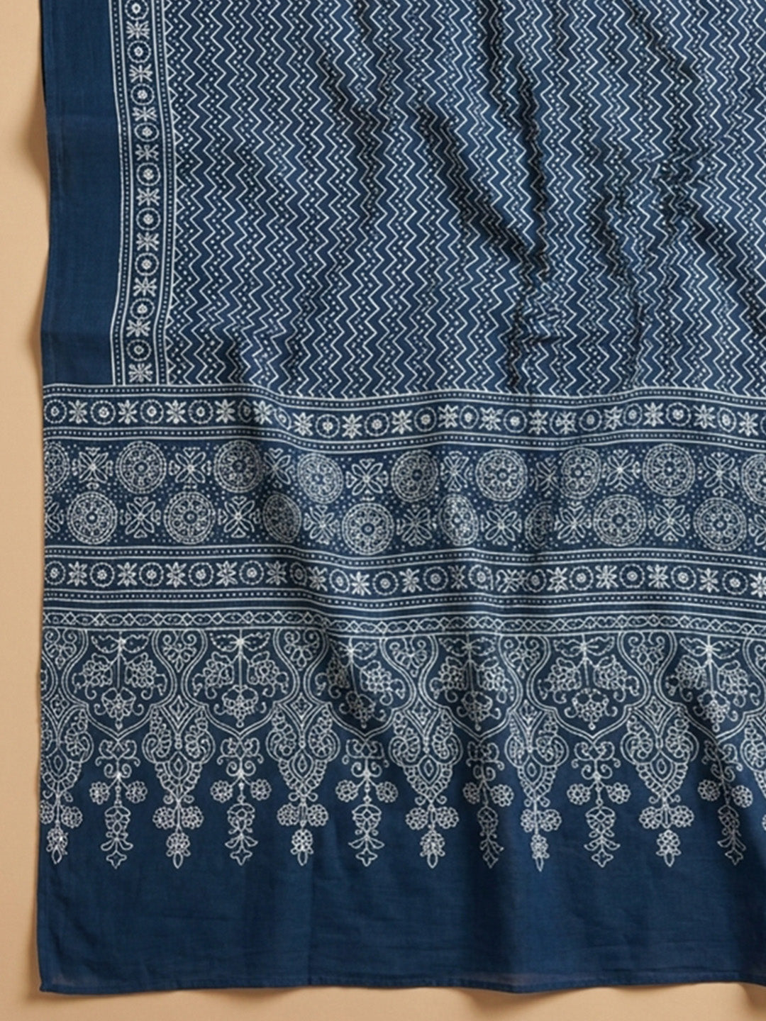 Red Printed Cotton Blend Unstitched Dress Material