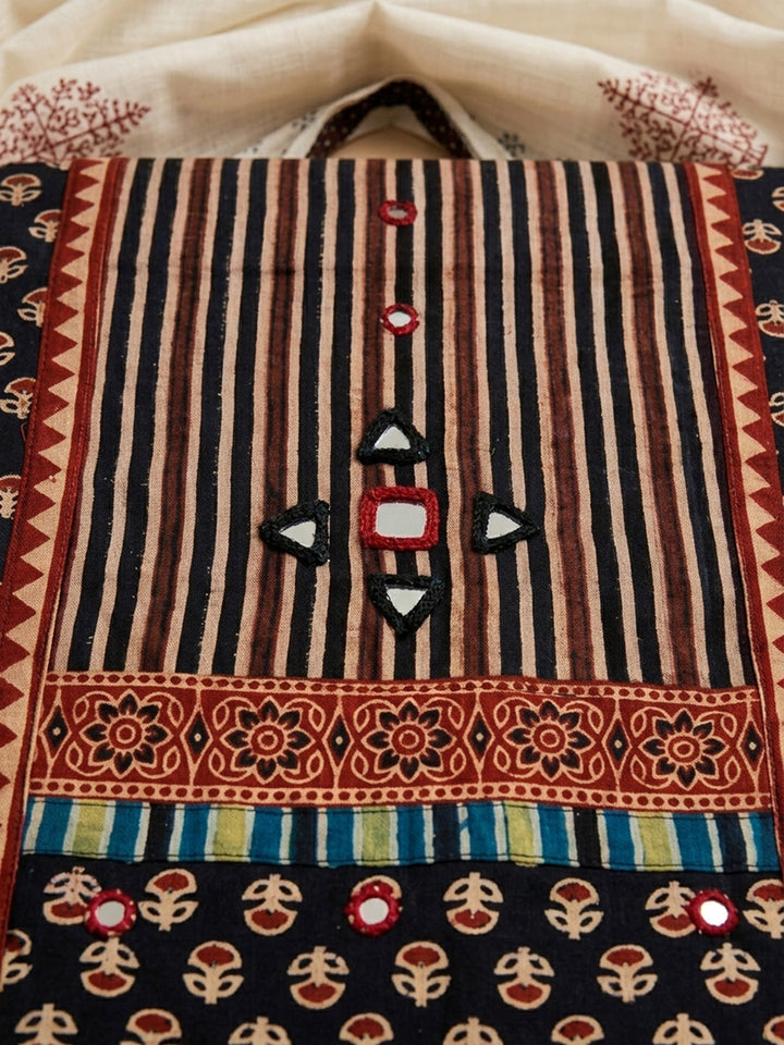 Black Printed Cotton Blend Unstitched Dress Material